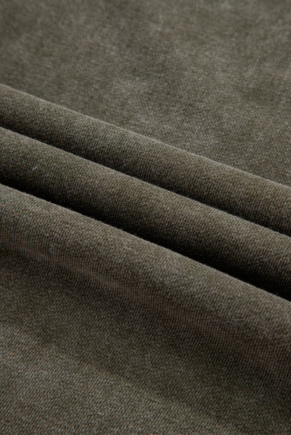 Jungle Green Lace Patchwork Detail Notched Neck Mineral Wash Baggy Sweatshirt