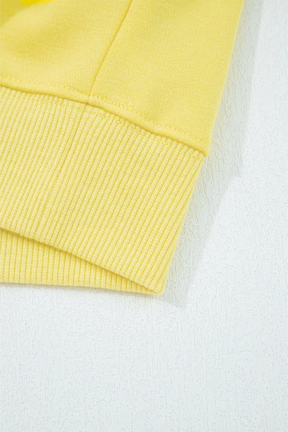 Yellow Cream Drop Shoulder Puff Sleeve Crop Pullover Drawstring Wide Leg Pants Set