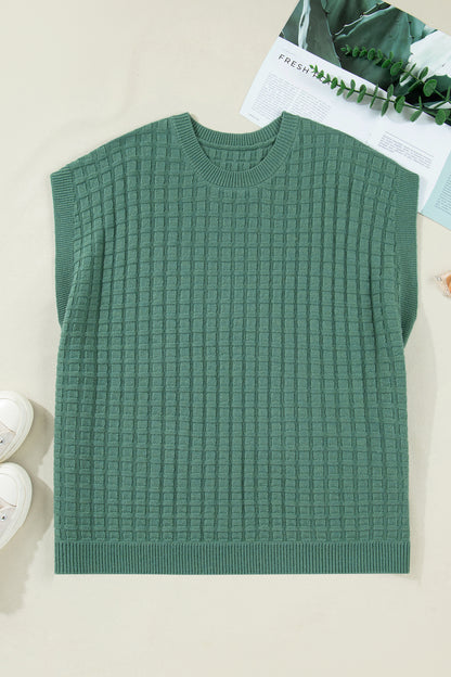 Mist Green Plus Size Solid Color Textured Knit Short Sleeve Sweater