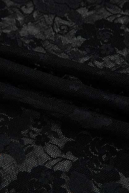 White Sheer Floral Lace Mesh Mock Neck Long Sleeve Top