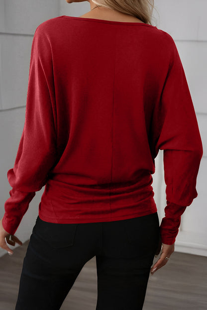 Red Dahlia Solid Color Extended Cuffs Long Sleeve Top