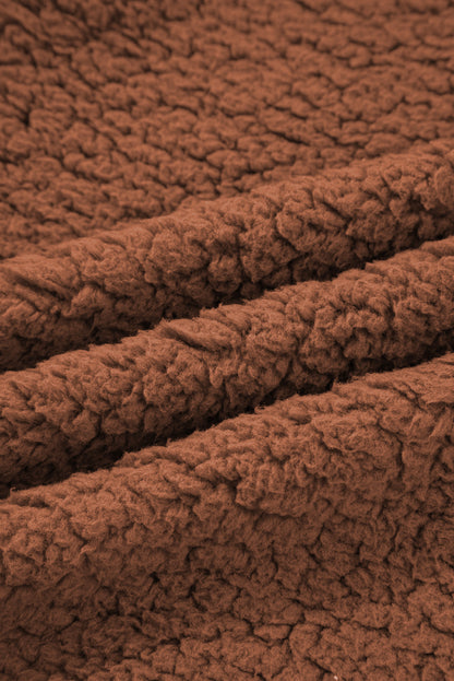 Cinnamon Faux Fur Snap Button Front Knot Side Plush Vest with Pockets