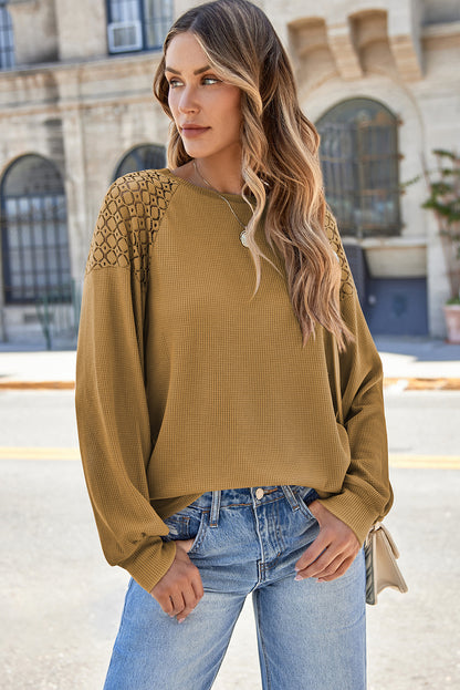 Chestnut Lace Long Sleeve Textured Pullover