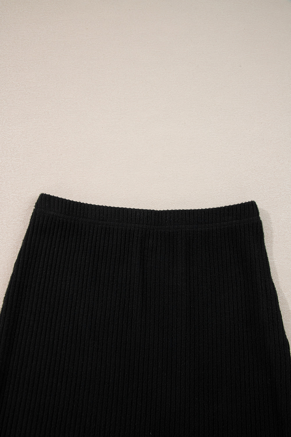 Black Ribbed Zip Stand Neck Drop Shoulder Pullover Bodycon Skirt 2pcs Set