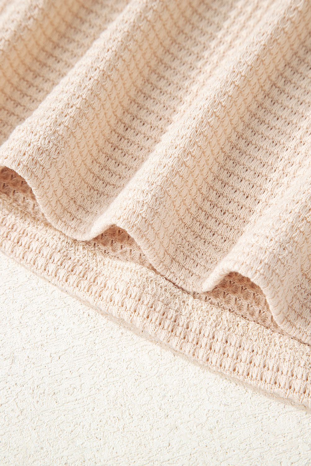 Racing Red Waffle Patchwork Drop Shoulder Hooded Long Sleeve Top