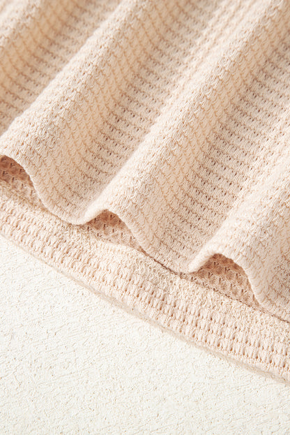 Racing Red Waffle Patchwork Drop Shoulder Hooded Long Sleeve Top