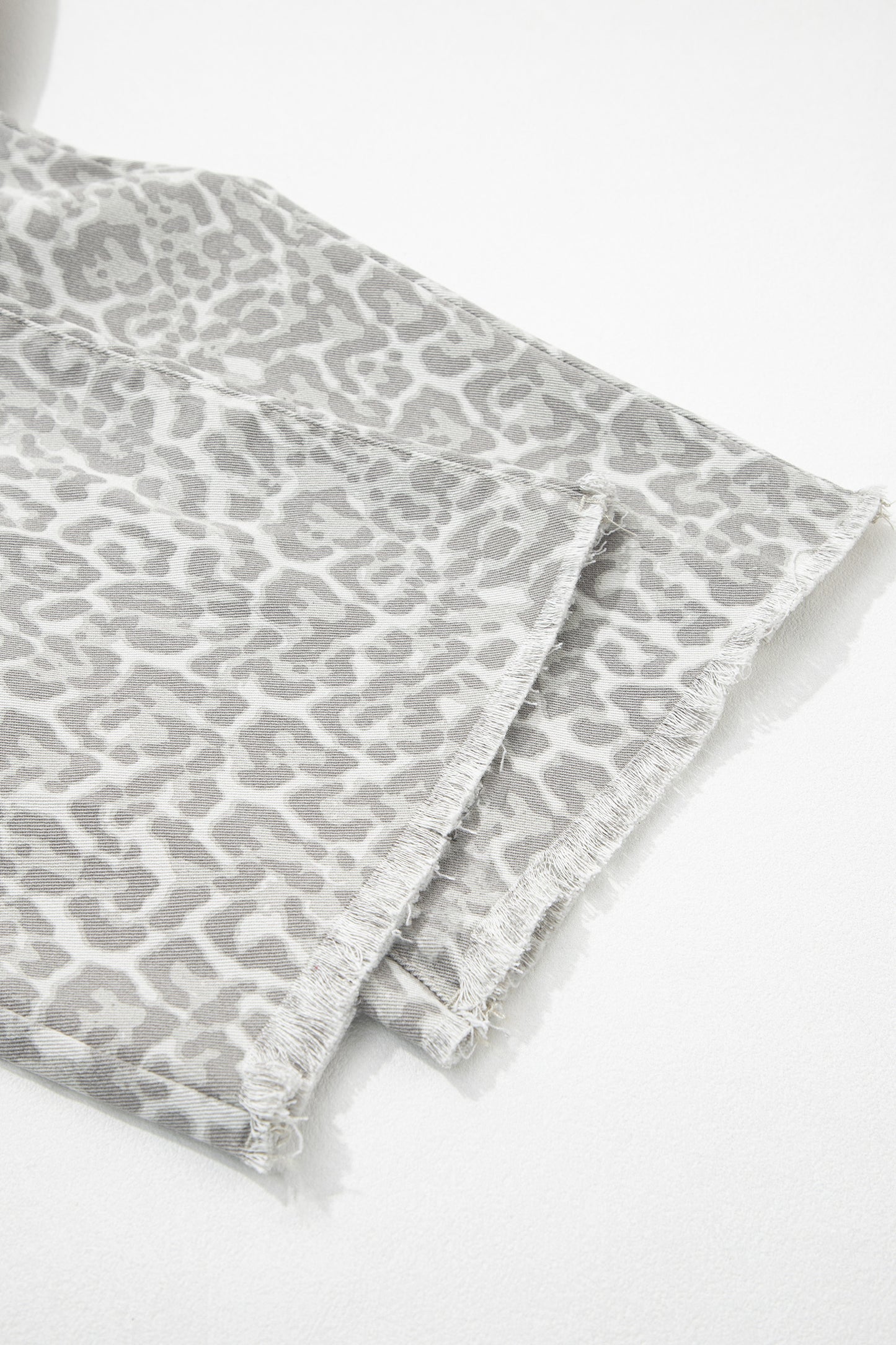 Sky Blue Leopard Frayed Edge Wide Leg High Waist Jeans