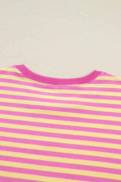 Yellow Stripe Drop Shoulder Boxy Casual Terry Short Set