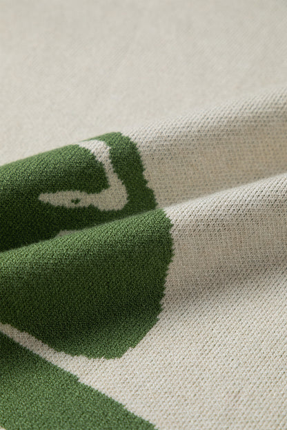 Green Bold Flower Pattern Wide Sleeve Baggy Sweater