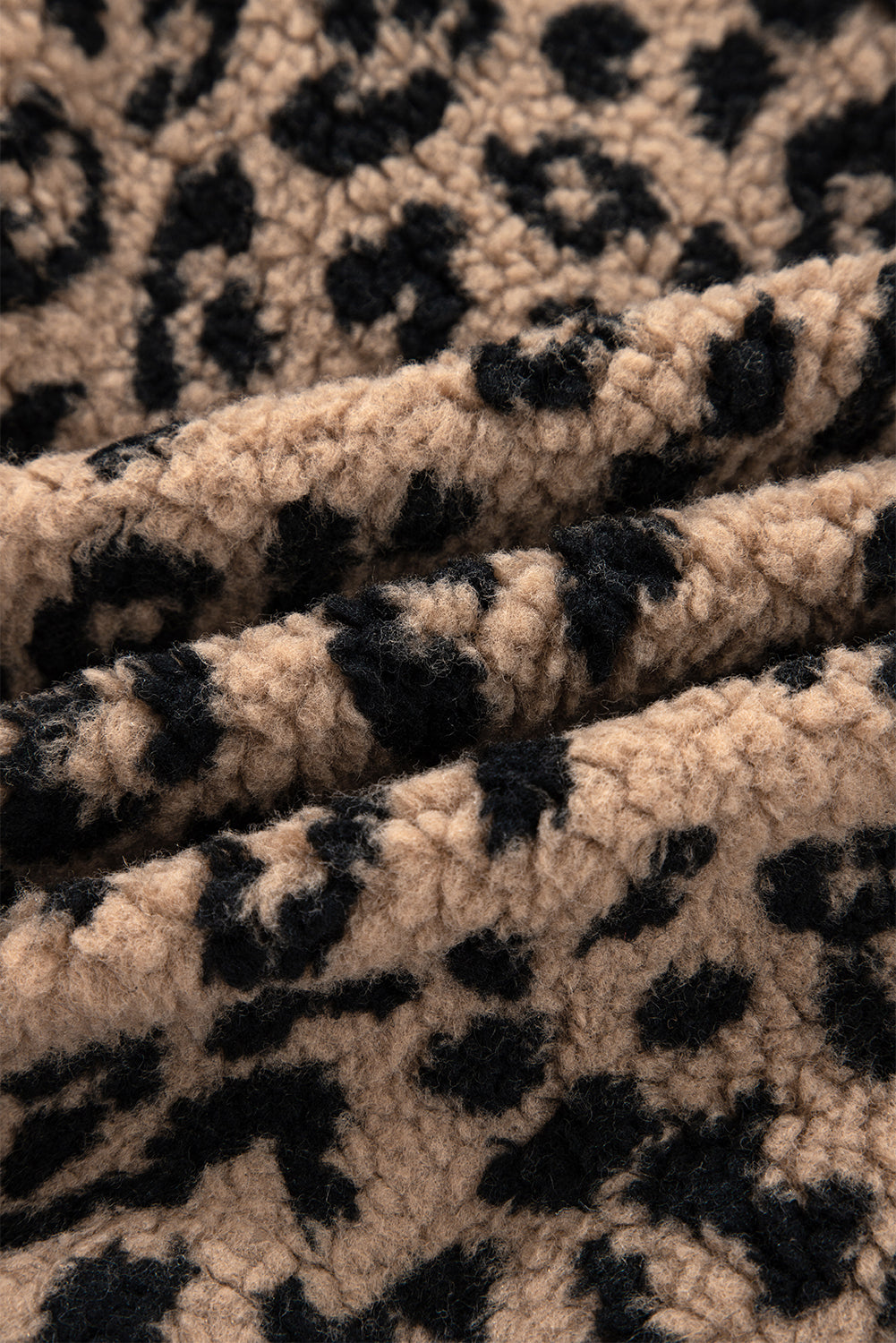 Khaki Leopard Print Zip Up Stand Neck Side Pocket Jacket