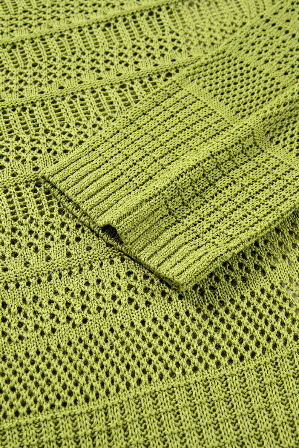 Spinach Green Oversize Crochet Knit Open Cardigan