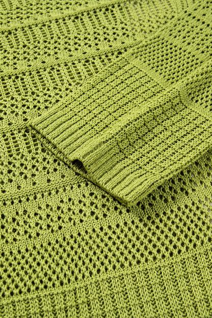 Spinach Green Oversize Crochet Knit Open Cardigan