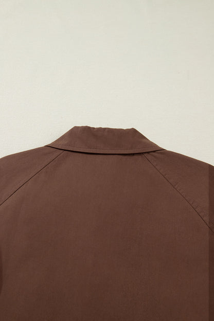 Dark Brown Collared Buttoned Leopard Liner Patchwork Chic Jacket