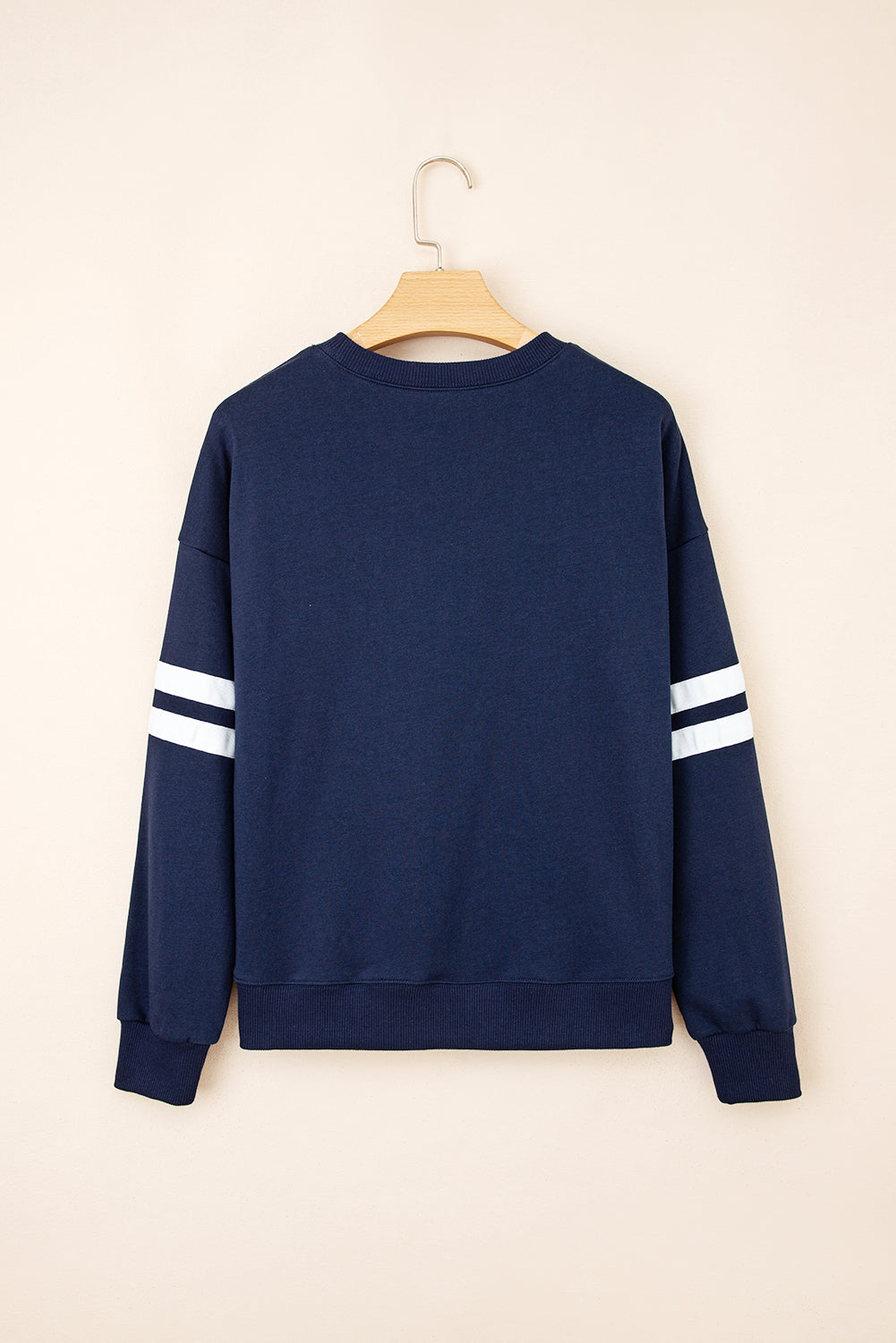 Navy Blue Varsity Striped Detail Drop Shoulder Oversized Sweatshirt
