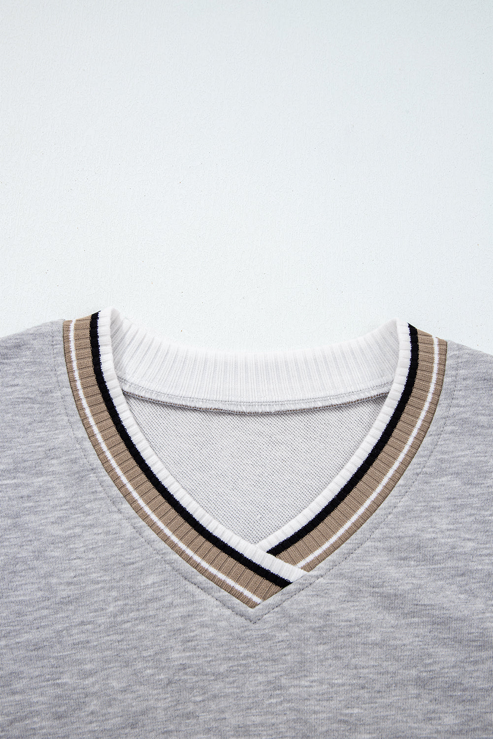 Parchment Varsity Contrast Striped Trim V Neck Sweatshirt