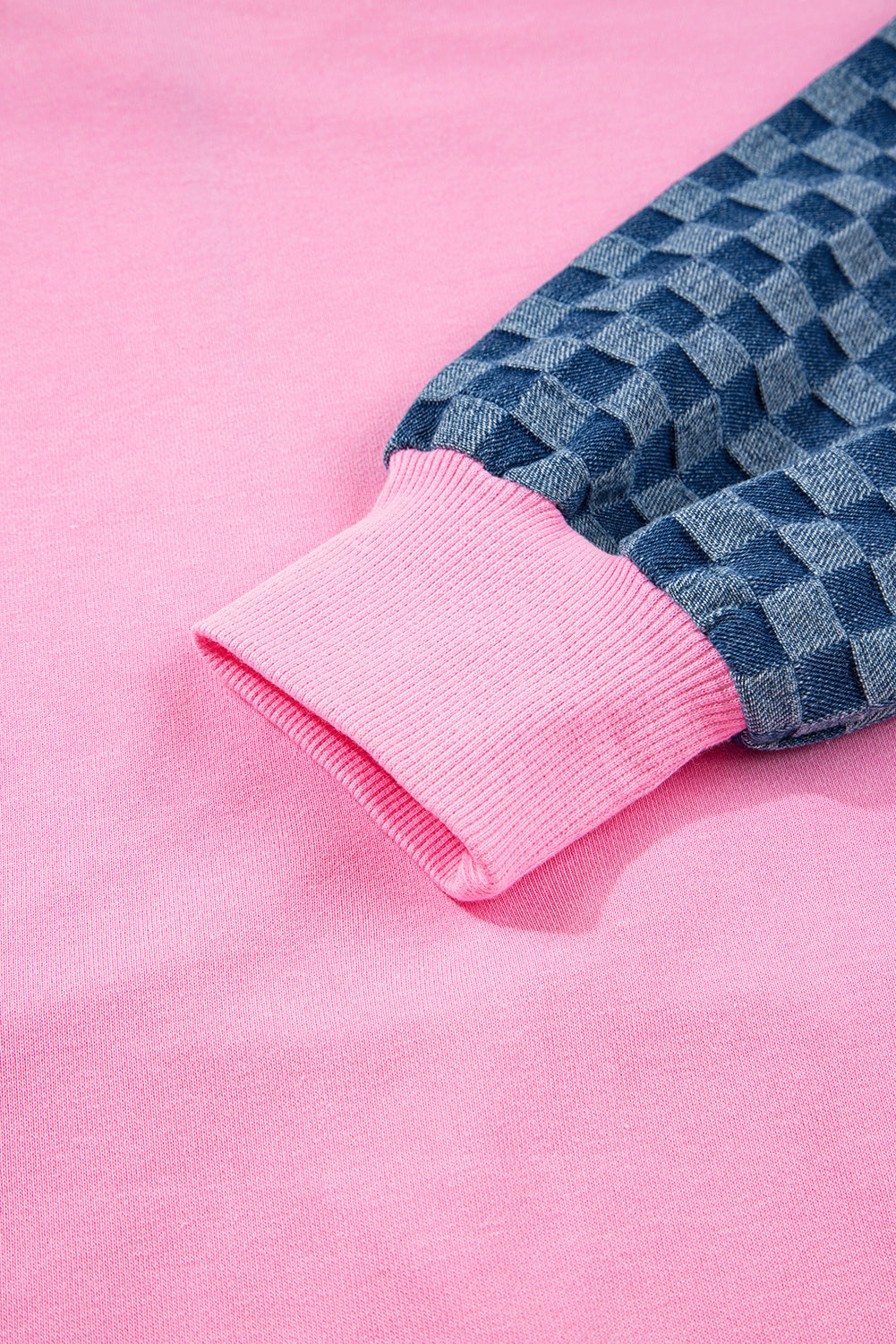 Bonbon Checkered Patchwork Kangaroo Pocket Half Zipper Hoodie