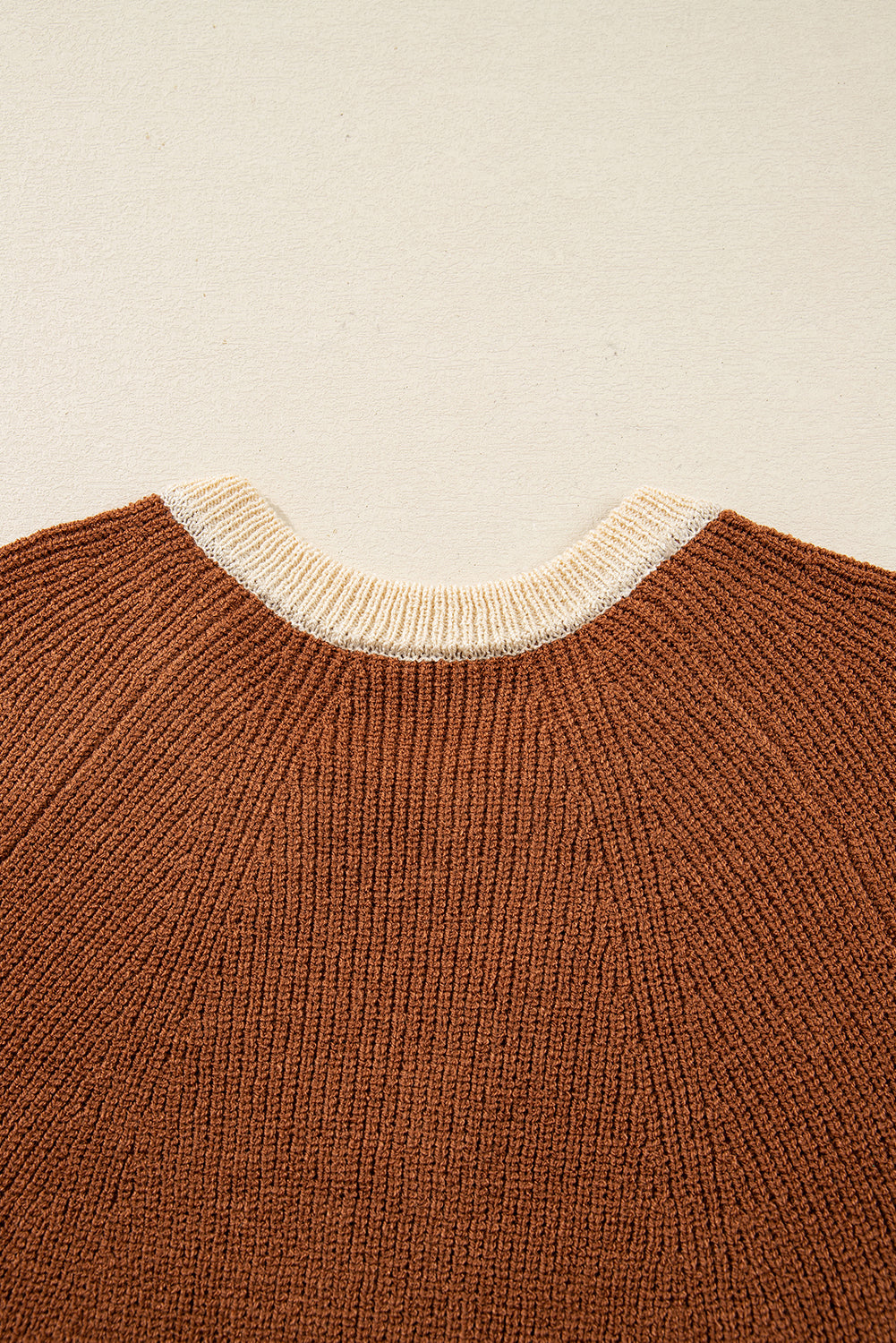 Chestnut Contrast Knit V Neckline Short Cardigan