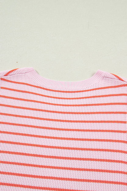 Pink Stripe Textured Knit Sleeveless Casual Sweater Top