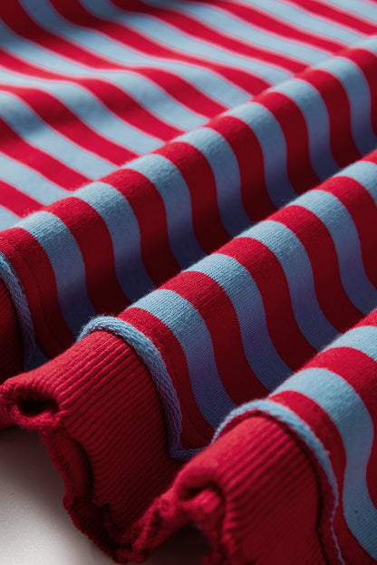 Red Stripe Exposed Seam Contrast Ribbed Trim Oversize Sweatshirt