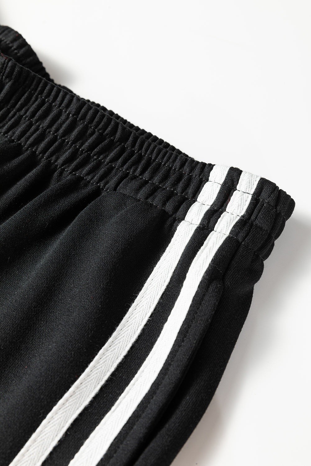 Black Varsity Striped Detail Crewneck Pullover Elastic Sweatpants 2pcs Outfit