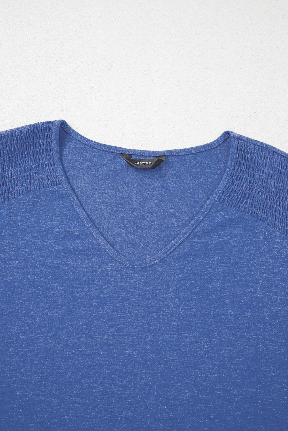 Sky Blue Shirred Shoulder Frilled Cuffs Long Sleeve Top