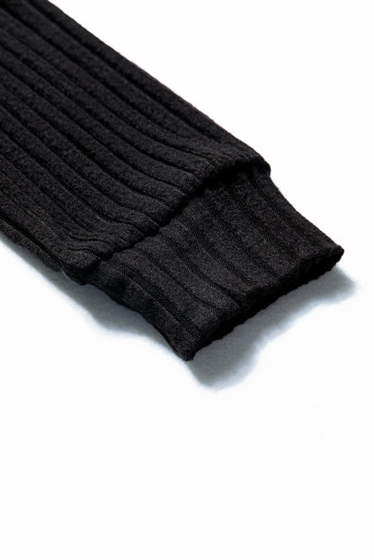 Jet Stream Ribbed Texture Round Neck Long Sleeve Rounded Hem Knit Top