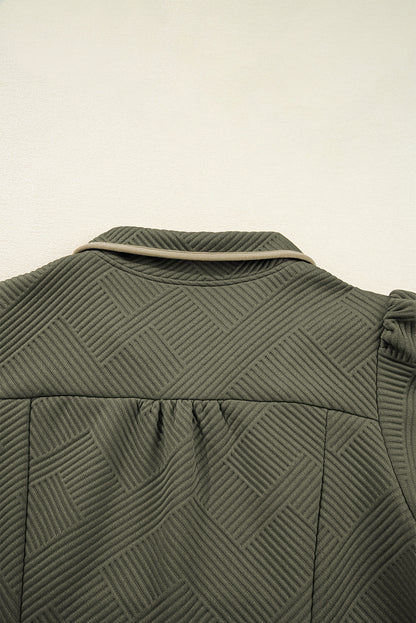 Jungle Green Quarter Zip Collar Bracelet Sleeve Textured Mini Dress