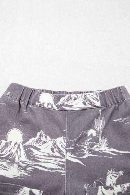 Gray Wild West Riding Vintage Printed Shift Jeans