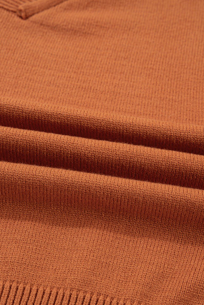 Desert Gold Colorblock Raw Edge Bubble Sleeve V Neck Sweater