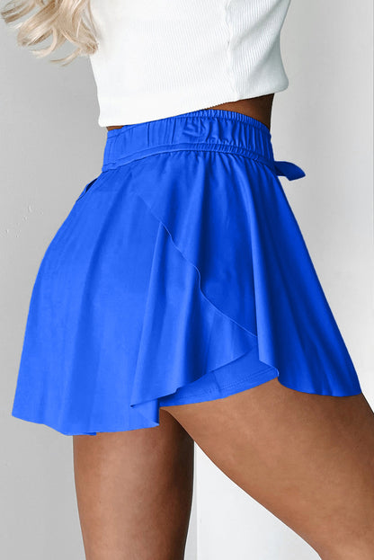 Black Drawstring Elastic Waistband Lined Tennis Skorts