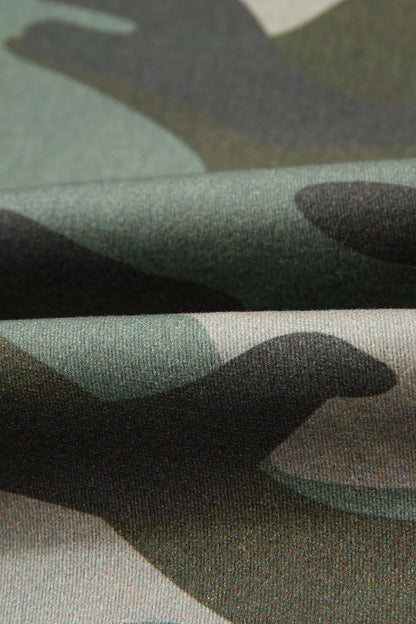 Green Camo Leopard Patchwork Flap Pocket Crop Jacket