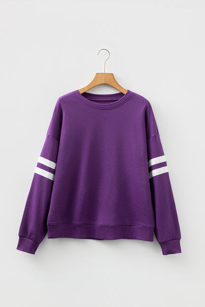 Tillandsia Purple Varsity Striped Detail Drop Shoulder Oversized Sweatshirt