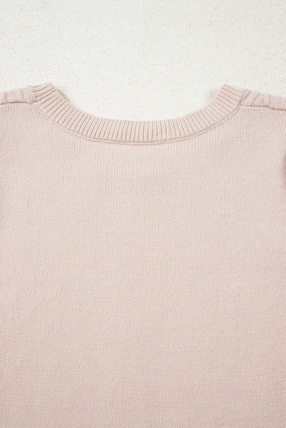Parchment Cable Knit Ruffle Detail Contrast Floral Sleeve Patchwork Sweater