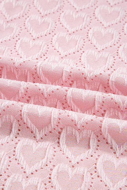 Gossamer Pink Heart Jacquard Flare Sleeve Mock Neck Fitted Top