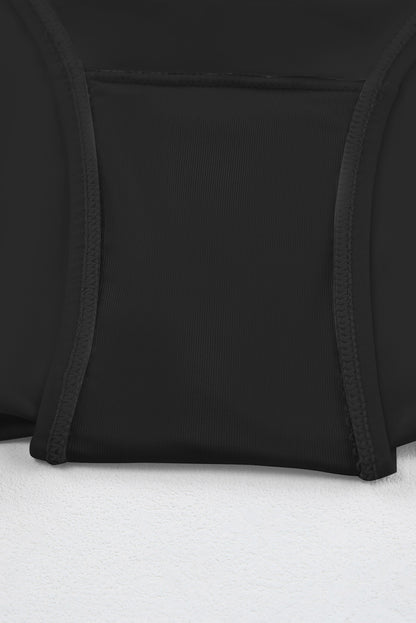 Black Solid Square Neck Sleeveless Tankini Swimsuit