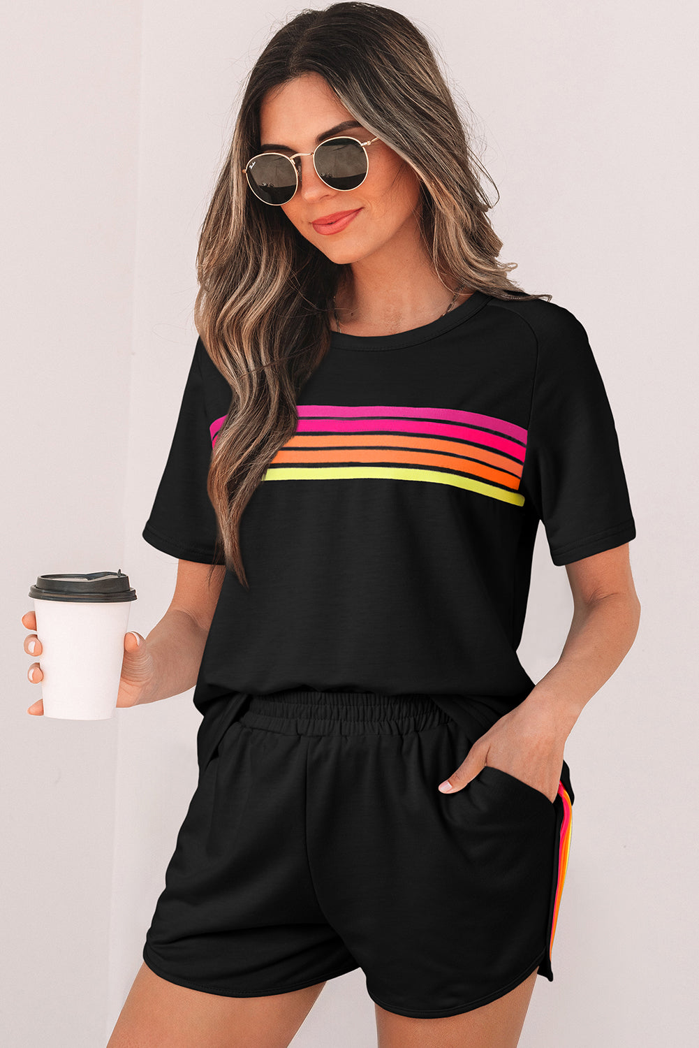 Beau Blue Striped Patch Front Casual Tee