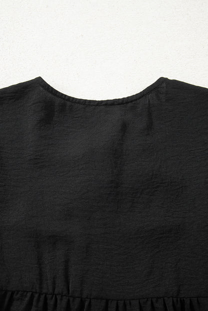 Black Bow Tie Neck 3/4 Sleeve Casual Blouse