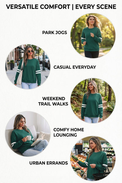 Navy Blue Varsity Striped Detail Drop Shoulder Oversized Sweatshirt