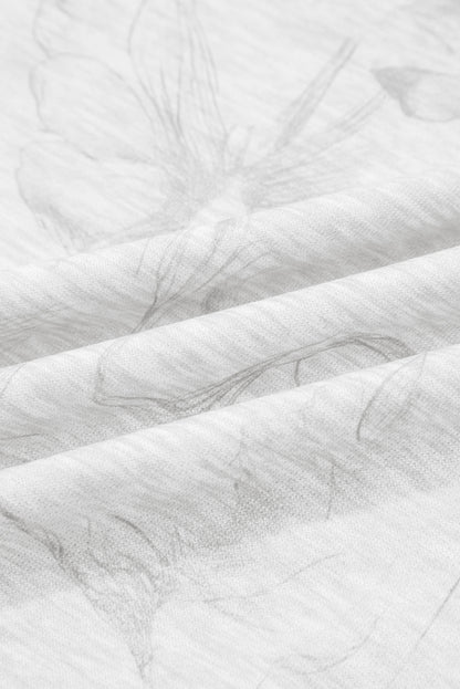 Light Grey Abstract Print Loose Drop Sleeve Hoodie Elastic Waistband 2pcs Pant Set