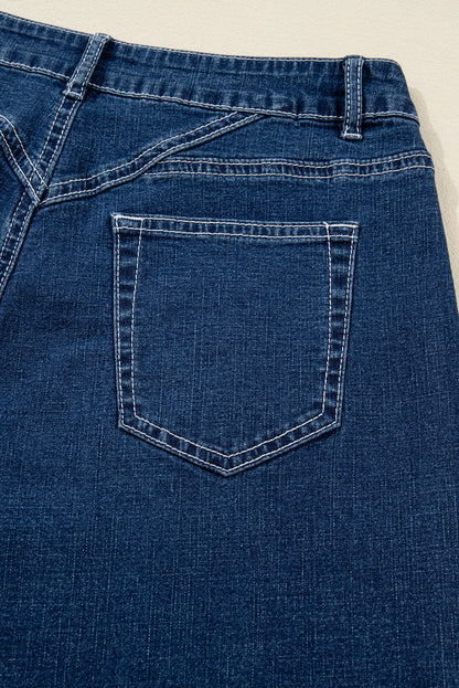 Sail Blue Stitched Waist Detail Loose Cuffed Jeans