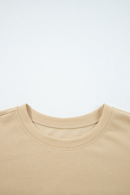 Laurel Green Exposed Seam Contrast Texture Patchwork Plus Size Drop Shoulder Pullover