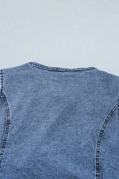 Ashleigh Blue Buttoned Front Slit Denim Vest