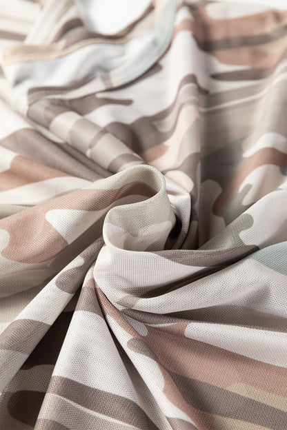 Green Plus Size Western Camo Print Mesh Long Sleeve Top