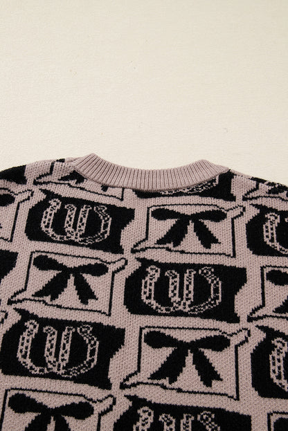 Brown Bows & Horseshoes Pattern Western Fashion Print Sweater