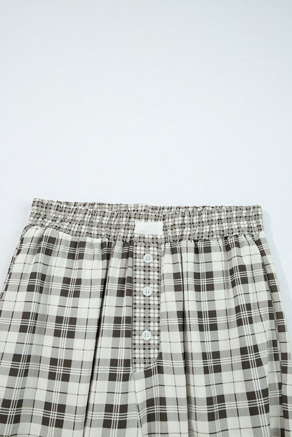 Gray Plaid Wide Leg Casual Pants