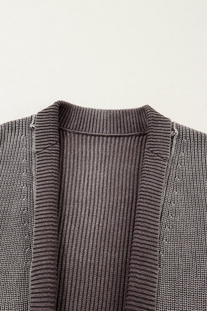 Chestnut Mineral Wash Exposed Seam Patchwork Knit Open Sweater Cardigan