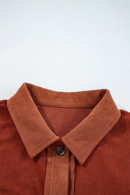 Gold Flame Velvet Flap Pockets Drop Shoulder Casual Shacket