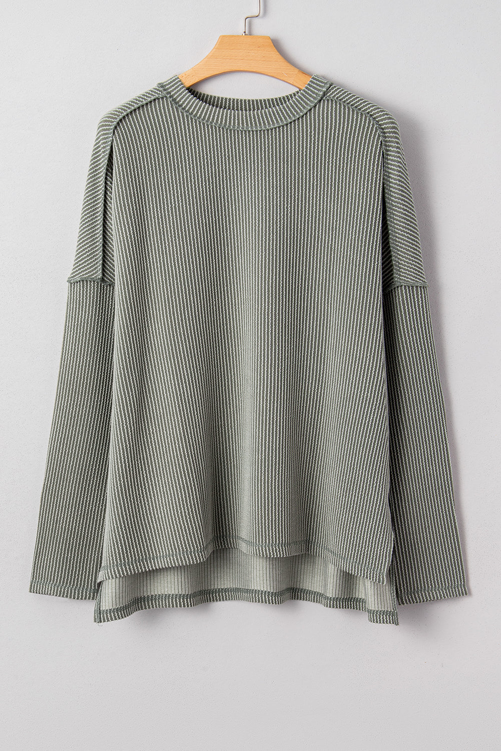 Parchment Twist Ribbed Exposed Seam Detail Long Sleeve Loose Top
