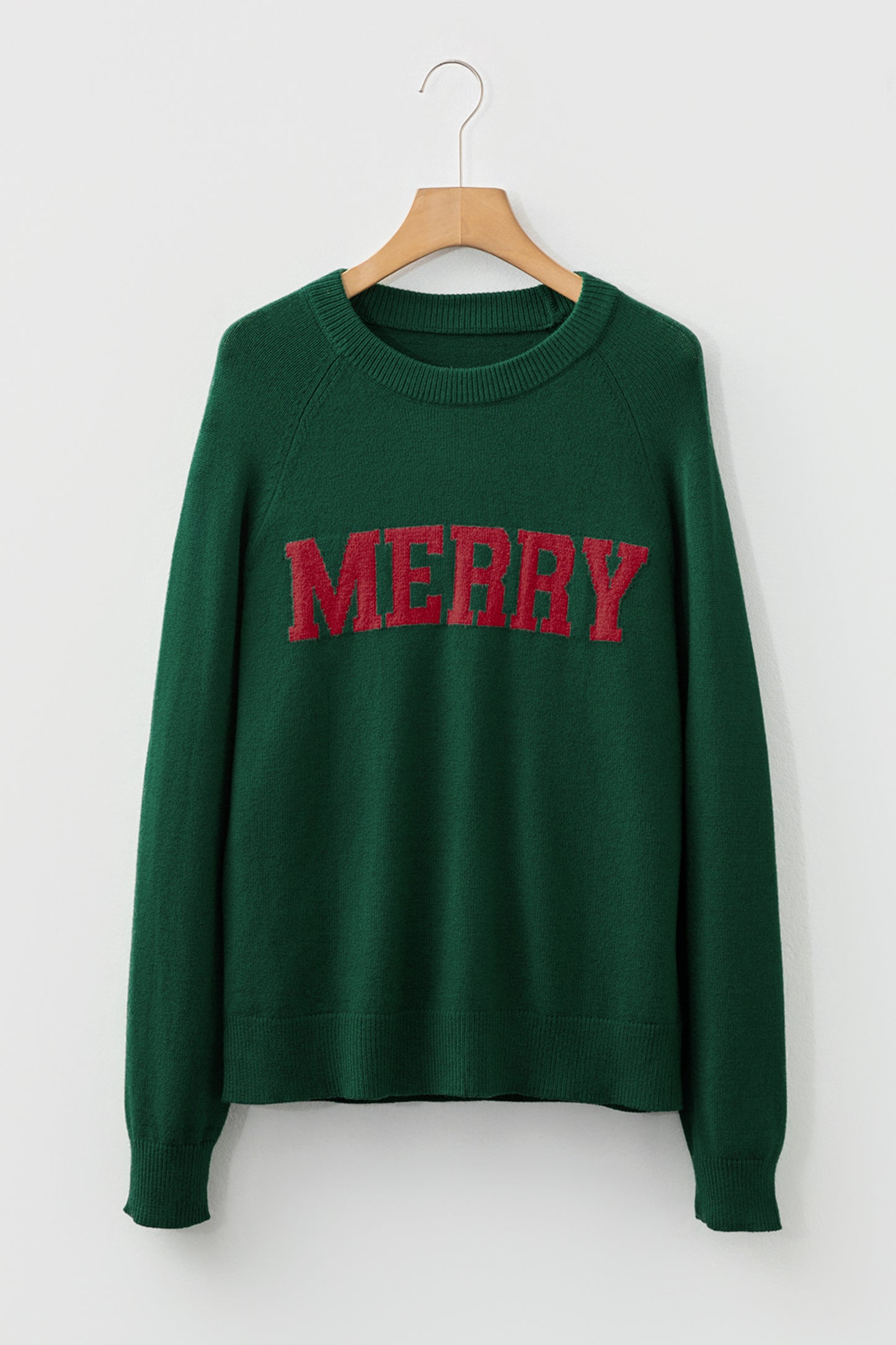 Racing Red MERRY Letter Pattern Christmas Raglan Sleeve Sweater