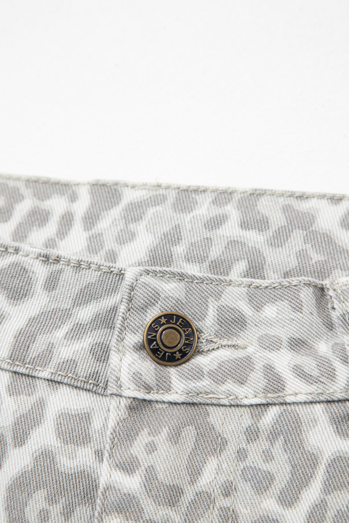 Sky Blue Leopard Frayed Edge Wide Leg High Waist Jeans